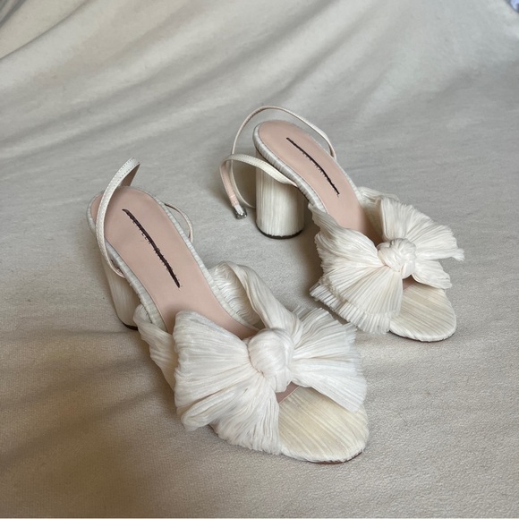 Loeffler Randall Camellia White Pleated Bow Heel 6.5 NEW - Picture 3 of 7